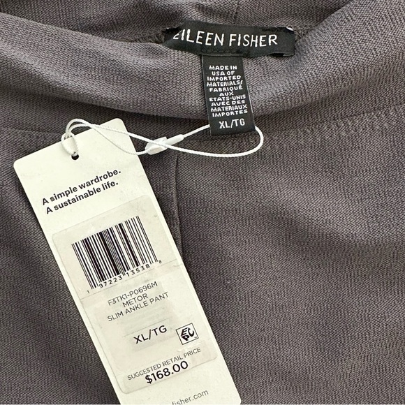 NWT Eileen Fisher Gray Washable Stretch Crepe Pant Slim Fit Ankle Length Size XL - Picture 7 of 11